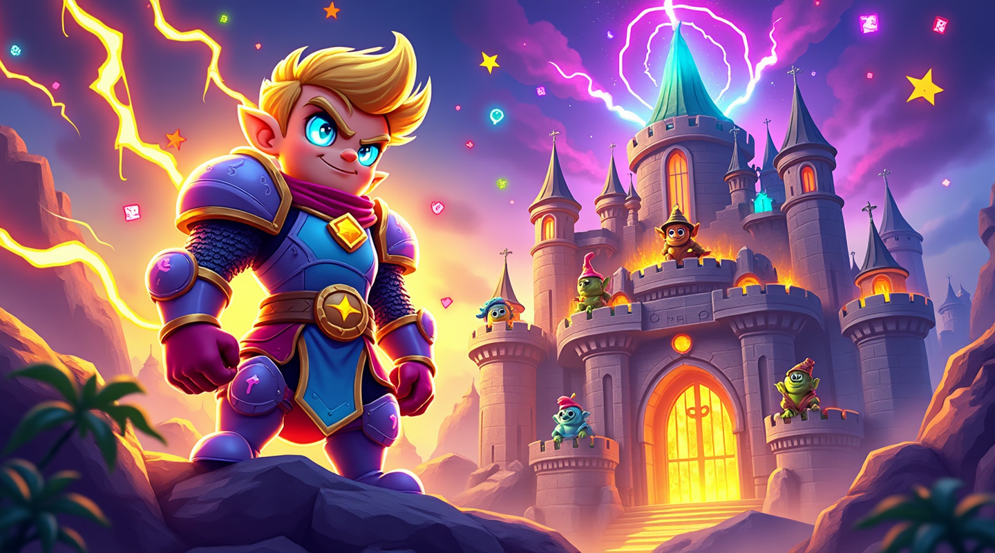 Magical castle with elven hero and goblin allies